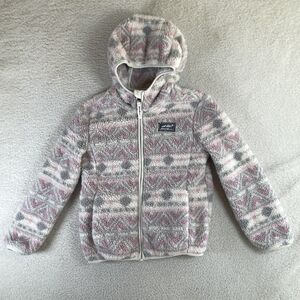 Eddie Bauer Fleece Hoodie Jacket Girls Small 8 Zip Small Aztec Print White Pink